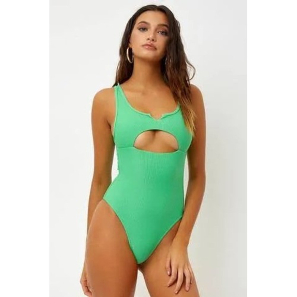 Frankies Bikinis | Cody Cutout One-Piece Swimsuit Med Lime Green Ribbed Cheeky